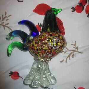 Vintage Murano Art Glass Rooster Chicken Colorful 7.5" tall